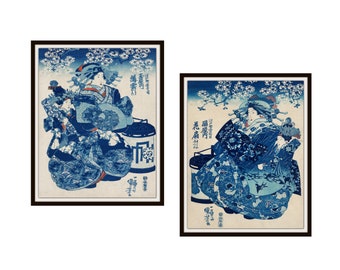 Set of 2   Japanese Art Prints by Utagawa Kuniyoshi. Fine Art Giclee Art Print Reproductions  Unframed, 5 x 7", 8 x 10" or 11 x 14"