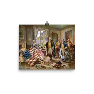 Betsy Ross Presents the Flag to George Washington Vintage Art Print Poster
