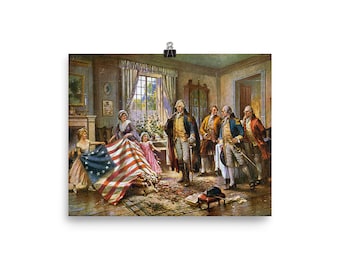 Betsy Ross präsentiert die Flagge zu George Washington Vintage Kunstdruck Poster