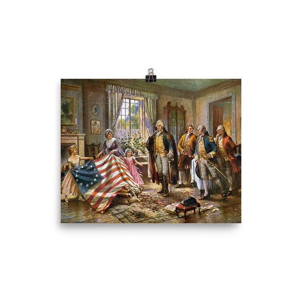 Betsy Ross Presents the Flag to George Washington Vintage Art Print Poster
