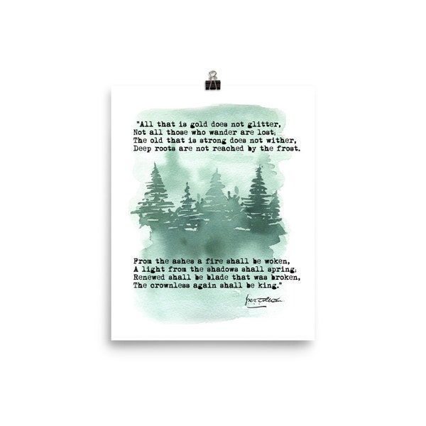 Tolkien Poem Poster, Deep Roots Poem, Lord of the Rings Poem, Not All That Glitters, Winter Forest Wall Art, UNFRAMED Poster