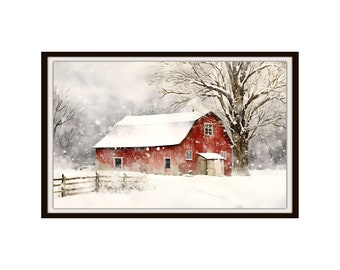 Abraço do inverno Celeiro vermelho nas férias de inverno Impressão artística em aquarela Giclê Reprodução de belas artes sem moldura 11 x 17"