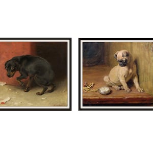 Set of 2 &quot;Conscience Makes Cowards&quot; and &quot;Tick Tack&quot; by Briton Rivière  Giclee Art Print Reproductions Unframed, 8 x 10&quot;