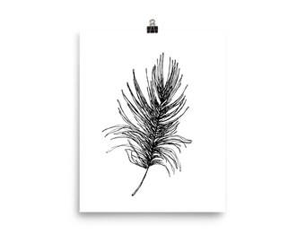 Black and White Art Print Black Feather Poster