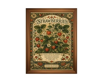 Printed Strawberries: Sweet Fruit of Summer  William Morris Inspired Botanical Garden Art Print  | Cottage Garden Blooms Fine Art Decor
