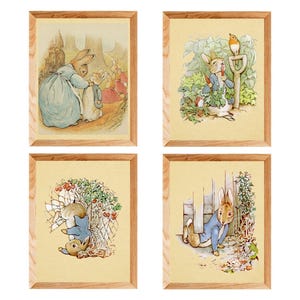 4er-Set Beatrix Potter Peter Rabbit Kunstdrucke - Vintage Illustrationen, Giclée in Museumsqualität, 20x25 cm Kinderzimmer-Wandkunst, Baby Geschenk, ungerahmt