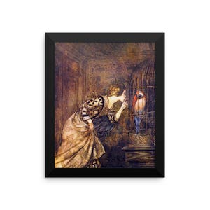 Arthur Rackham Mary Colvin and the Parrot Framed poster, Arthur Rackham Vintage Art Illustration Framed