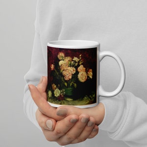 Vincent Van Gogh Pivoines Reproduction d’art Mug blanc brillant, Van Gogh Art Mug
