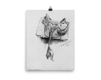 Frederic Remington Western Saddle Sketch Art Poster, Western Art, Cowboy Art, Remington Art Print