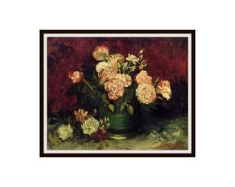 Van Gogh Roses and Peonies: 3D Textured Oil Painting Reproduction