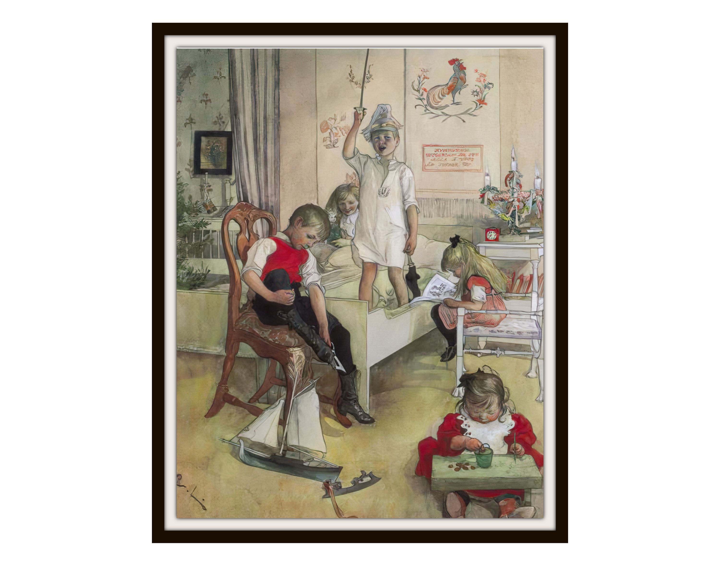 カール・ラーション、クリスマスの朝、希少画集画、新品額装付、状態良好 カール・ラーション、クリスマスの朝、希少画集画、新品額装付、状態