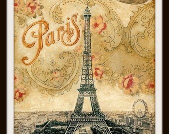 Vintage Paris Eiffel Tower Art Image  Wall Decor  Unframed 8.5 x 11"