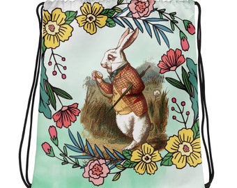 Alice in Wonderland White Rabbit Drawstring bag, Backpack, Gym Bag