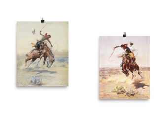 2er Set Charles Marion Russell "The Bucker" und "Bad Hoss" Kunstdruck Reproduktion Poster, Cowboy Western Poster, Ungerahmt