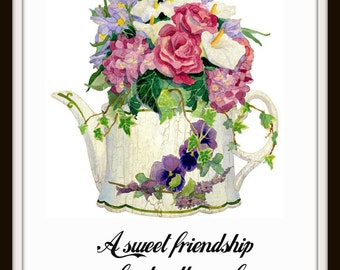 Vintage Art Print "A Sweet Friendship", Wall Decor, 8 x 10" Unframed Printed Art Image, Scripture Print Motivational Bible Quote