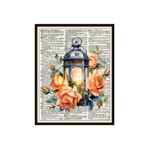 Impresión artística de acuarela de otoño en una página de diccionario vintage, reproducción de impresiones artísticas efímeras, póster de arte, póster de otoño