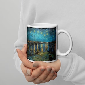 Van Gogh &quot;Starry Night Over the Rhône&quot; Art Mug White Glossy Mug, Fine Art Mug, Van Gogh Mug, Starry Night Mug