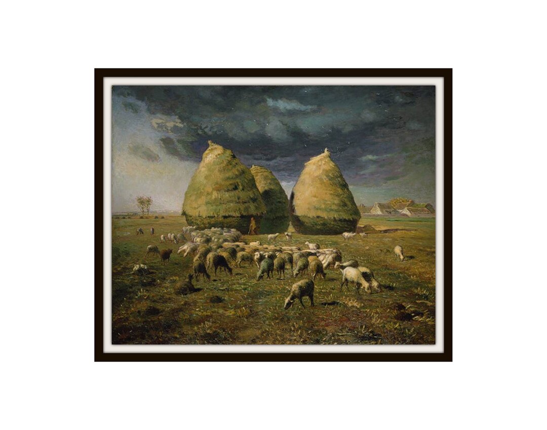 Jeanfrançois Millet Vintage Art Print haystacks in Autumn Giclee Art