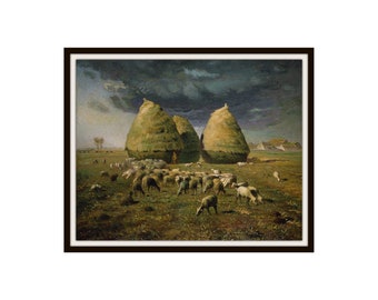 Jean-François Millet Vintage Art Print "Haystacks in Autumn" Giclee Art Print, Fine Art Reproduction Unframed  5 x 7",  8 x 10" or 11 x 14"