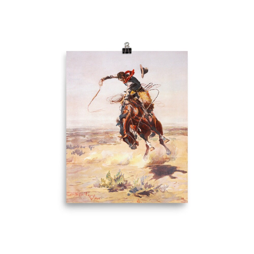 Charles Marion Russell "A Bad Hoss" Art Reproduction Poster, Cowboy Art Print Posters, Western Posters, Unframed