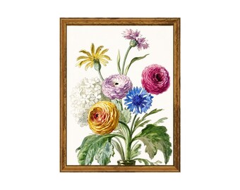 Vintage Botanical Bouquet Art Print | Antique Cottage Garden Flowers | Floral Wall Art , Cottagecore Giclée Print