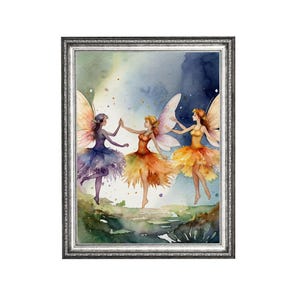 Printed &quot;Dancing Fairies #1&quot;, Fantasy Art Print, Museum Quality Giclee Art Reproduction,  Nursery Wall Decor, Child&#39;s Room Art, Unframed