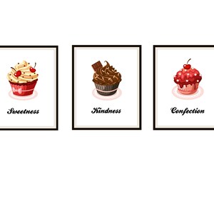 Set of 3 Cupcake Kitchen Art Print Posters  Unframed , Kitchen Wall Decor, Bakery Art, Baker Art Gift