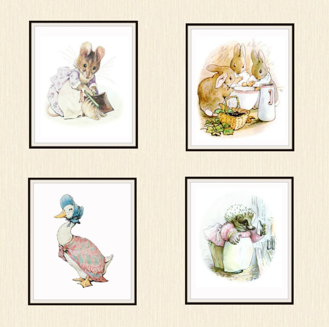 Printed Vintage Victorian Beatrix Potter Bunnies in Winter Art Print Poster  Unframed, Nursery, Shower Gift, Baby's Roo 