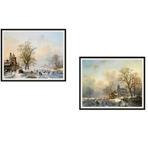 Set of 2   Fredrik Marinus Kruseman &quot;Winter Ice Skaters&quot; Unframed Giclee Art Print Reproductions, 5 x 7&quot;, 8 x 10&quot; or 11 x 14&quot; Kruseman Art