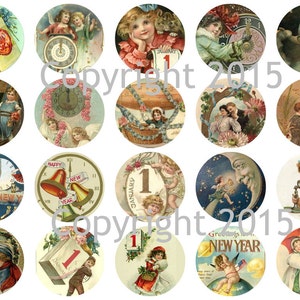 Gedruckter Vintage Viktorianischer Weihnachtsmann Weihnachten Kreise Collage Sheet #3, 8,5 x 11 für Decoupage, Geänderte Kunst, Scrapbooking etc.