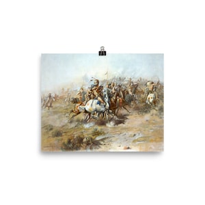 Charles Marion Russell &quot;Custer Fight&quot;  &quot;Battle of Little Big Horn&quot;  Art Reproduction Poster, Cowboy Art Print Posters, Unframed