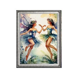 Printed &quot;Dancing Fairies #4&quot;, Fantasy Art Print, Museum Quality Giclee Art Reproduction,  Nursery Wall Decor, Child&#39;s Room Art, Unframed