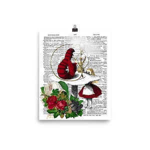 Alice in Wonderland Art Print Caterpillar on Vintage Dictionary Page Poster