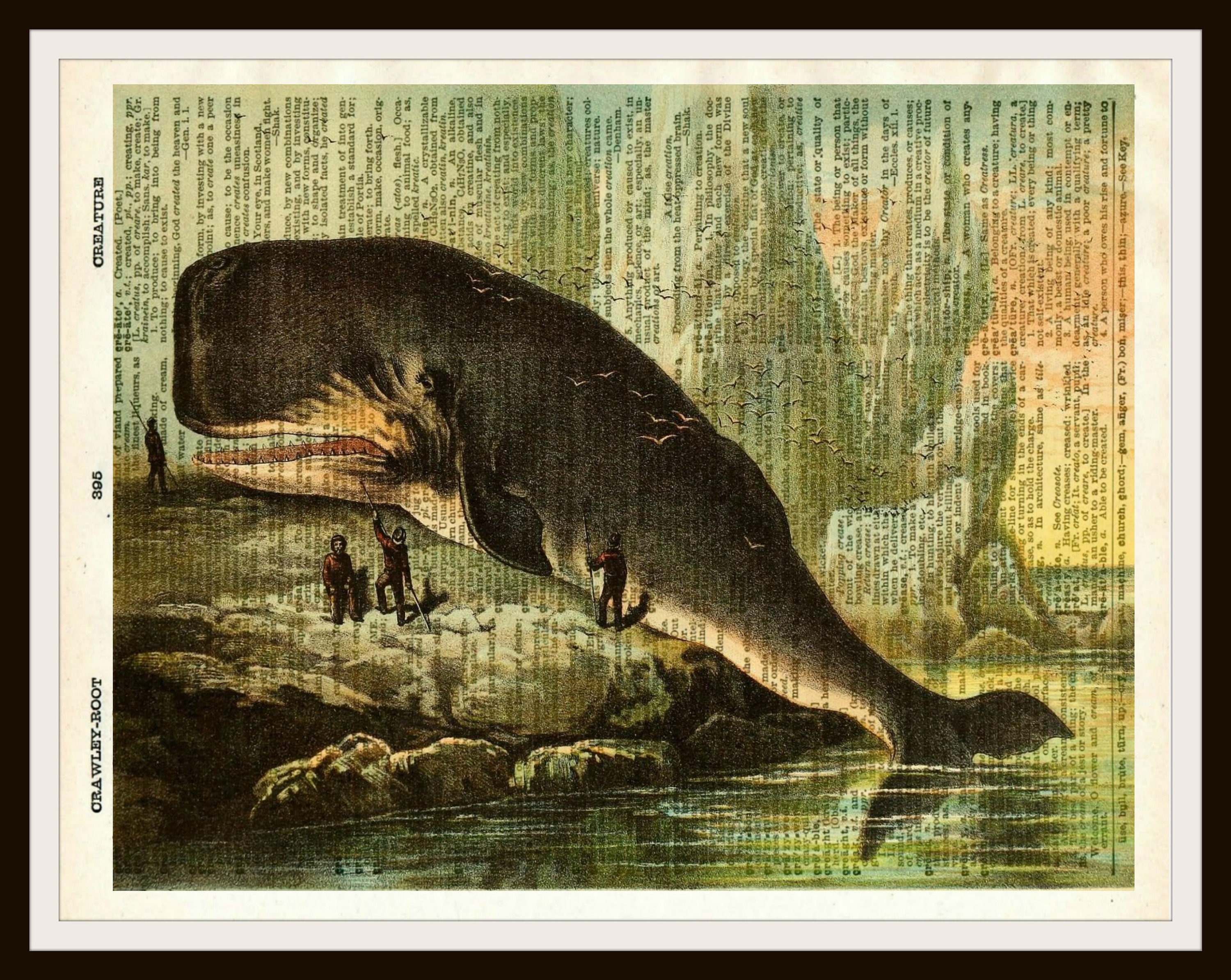 Great Whale Shark Gift Wall Art Print Vintage Dictionary Old 