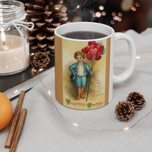 Vintage San Valentín tarjeta de doble cara taza 11oz, ser mi taza, regalo de San Valentín, regalo de la taza, regalo para ella, regalo de San Valentín
