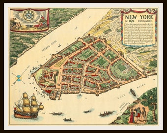 Vintage imprimé New York City 1674 affiche Image d’Art Reproduction, feuille imprimée, Art mural, décoration d’intérieur, affiche sans cadre