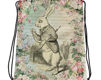 Alice in Wonderland White Rabbit Drawstring bag, Backpack, Gym Bag