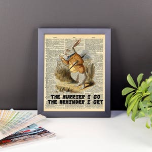 Alice in Wonderland White Rabbit Dictionary Ephemera Art Print, Framed Poster, Wall Art, Wall Decor