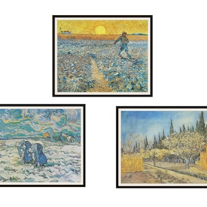 Set of 3  Vincent Van Gogh  Fine Art Print Reproductions, &quot;Sowers and Fields&quot; Giclee Art Prints  Unframed  5 x 7 or 8 x 10&quot;