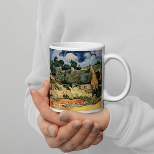 Vincent Van Gogh Toit de chaume Cottage White Glossy Mug, Fine Art Mug, Van Gogh Mug