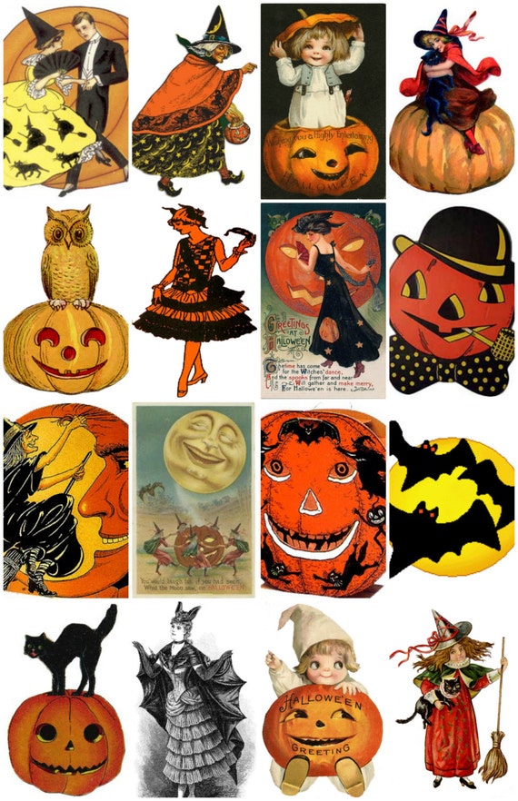 Printed Vintage Victorian Halloween Collage Sheet 8 5 X 11 Etsy