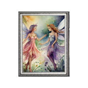 Printed &quot;Dancing Fairies #2&quot;, Fantasy Art Print, Museum Quality Giclee Art Reproduction,  Nursery Wall Decor, Child&#39;s Room Art, Unframed