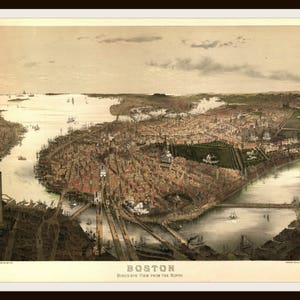 Gedruckte Jahrgang Boston Karte 1877 Poster Art Bildwiedergabe, Druckbogen, Wandkunst, Wohnkultur, Poster ungerahmt