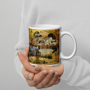 Chalets Vincent Van Gogh avec toits de chaume Tasse blanche brillante, Mug Fine Art, Mug Cadeau