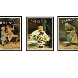Set of 3  Vintage Pear's Soap Advertisements Reproductions Print Posters  Unframed 8 x 10" Vintage Ad Posters