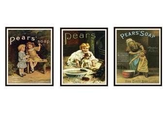 Set of 3  Vintage Pear's Soap Advertisements Reproductions Print Posters  Unframed 8 x 10" Vintage Ad Posters