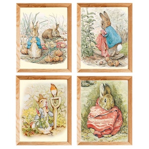 Impreso vintage victoriano Beatrix Potter Peter Rabbit Nursery Art Giclee Prints, habitación del bebé 8 x 10&quot; Juego de 4 sin marco, regalo de ducha