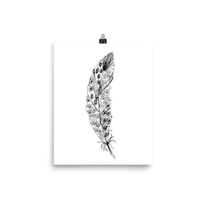 Black and White Art Print Black Feather Poster