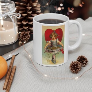 Vintage San Valentín tarjeta de doble cara taza 11oz, ser mi taza, regalo de San Valentín, regalo de la taza, regalo para ella, regalo de San Valentín