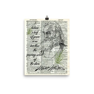 Pôster de impressão artística do dicionário de Walt Whitman, pôster de arte de Walt Whitman sem moldura